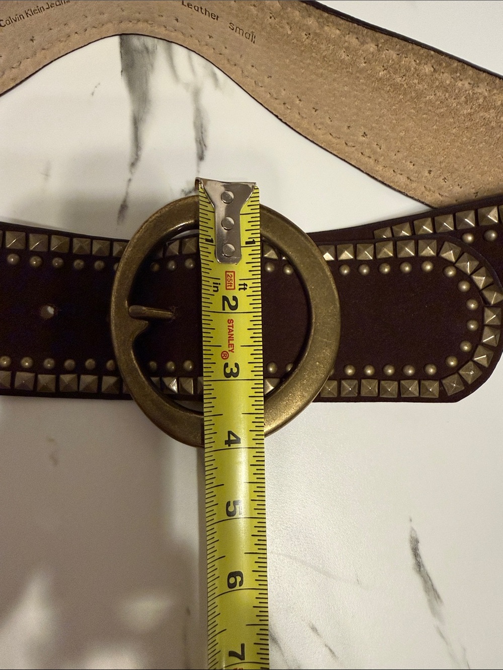 Dark Brown Genuine Suede Leather Wide Studded Belt  Small - Picture 4 of 9